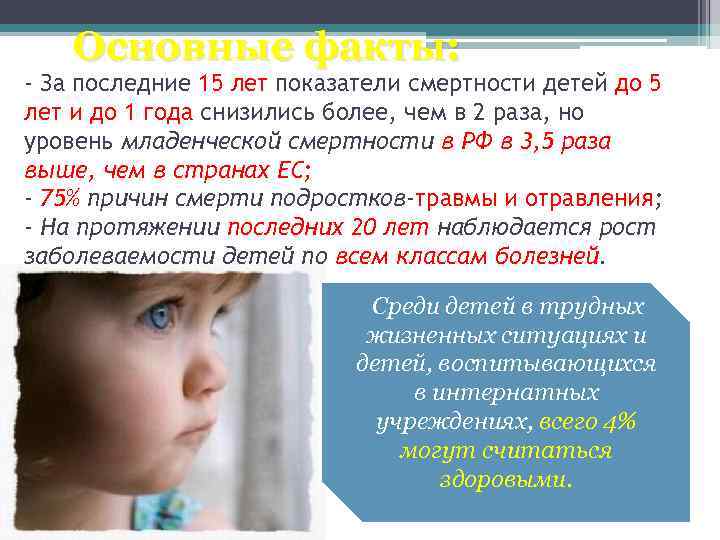 Основные факты: - За последние 15 лет показатели смертности детей до 5 лет и