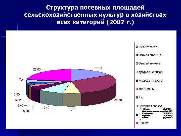 Структура посевных площадей сельскохозяйственных культур в хозяйствах всех категорий (2007 г. ) 