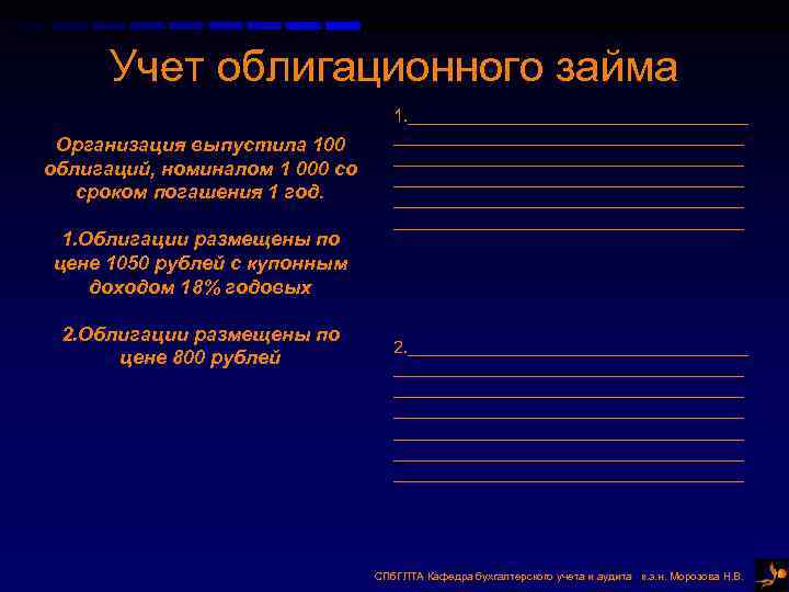 Учет облигационного займа Организация выпустила 100 облигаций, номиналом 1 000 со сроком погашения 1