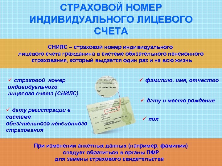 СТРАХОВОЙ НОМЕР ИНДИВИДУАЛЬНОГО ЛИЦЕВОГО СЧЕТА СНИЛС – страховой номер индивидуального лицевого счета гражданина в