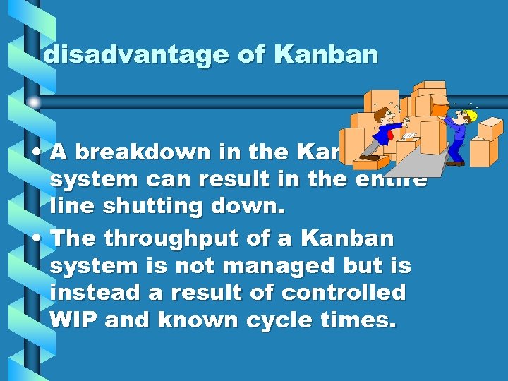 disadvantage of Kanban • A breakdown in the Kanban system can result in the