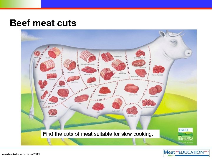 Beef meat cuts Find the cuts of meat suitable for slow cooking. meatandeducation. com