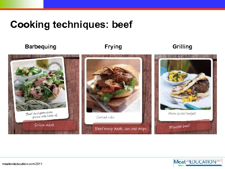 Cooking techniques: beef Barbequing meatandeducation. com 2011 Frying Grilling 