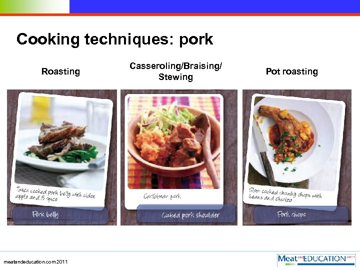 Cooking techniques: pork Roasting meatandeducation. com 2011 Casseroling/Braising/ Stewing Pot roasting 