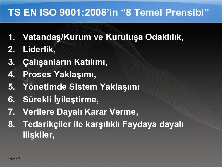 TS EN ISO 9001: 2008’in “ 8 Temel Prensibi” 1. 2. 3. 4. 5.