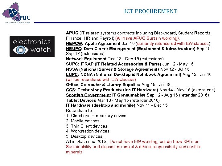 ICT PROCUREMENT APUC (IT related systems contracts including Blackboard, Student Records, Finance, HR and