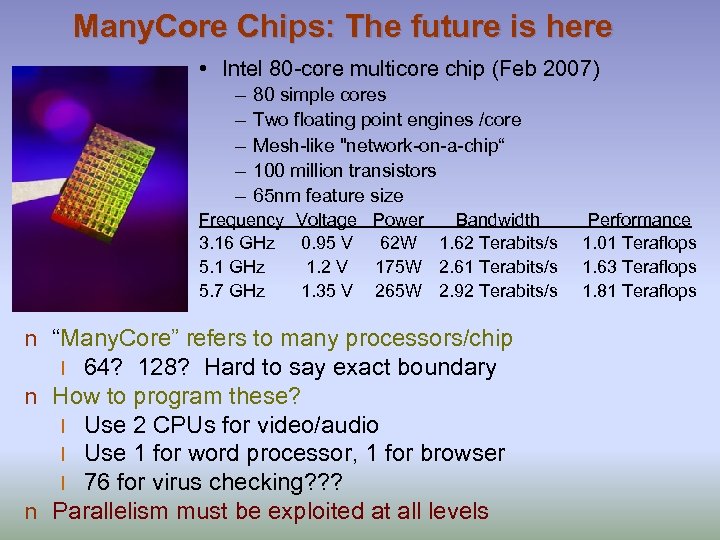 Many. Core Chips: The future is here • Intel 80 -core multicore chip (Feb