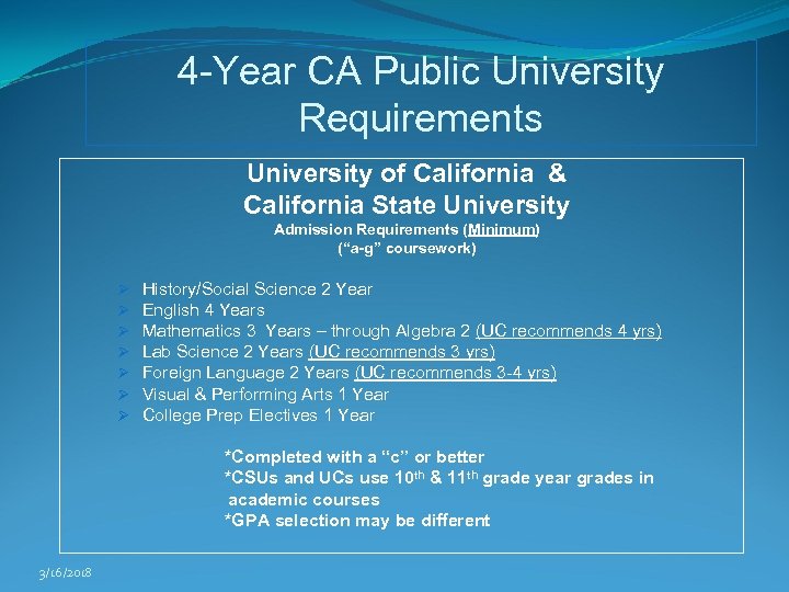 4 -Year CA Public University Requirements University of California & California State University Admission