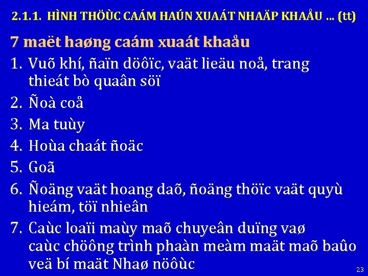 2. 1. 1. HÌNH THÖÙC CAÁM HAÚN XUAÁT NHAÄP KHAÅU … (tt) 7 maët