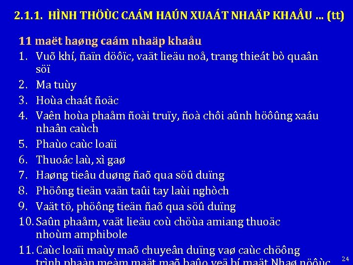 2. 1. 1. HÌNH THÖÙC CAÁM HAÚN XUAÁT NHAÄP KHAÅU … (tt) 11 maët