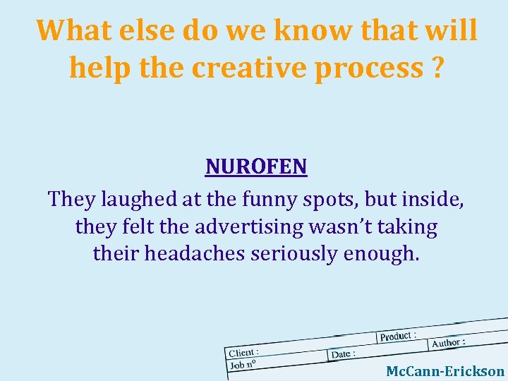 What else do we know that will help the creative process ? NUROFEN They