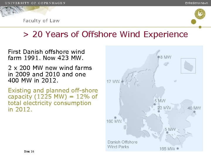 Enhedens navn > 20 Years of Offshore Wind Experience First Danish offshore wind farm