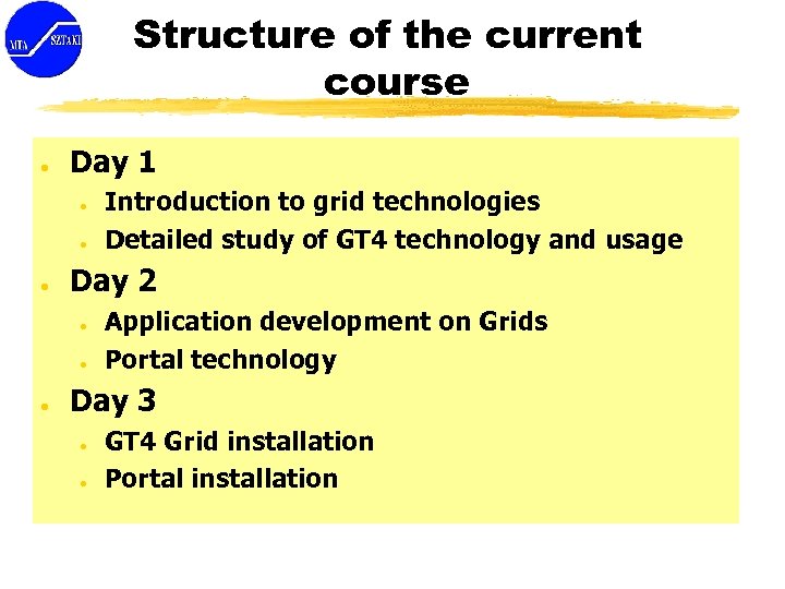Structure of the current course ● Day 1 ● ● ● Day 2 ●
