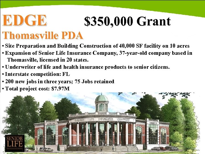 EDGE $350, 000 Grant Thomasville PDA • Site Preparation and Building Construction of 40,