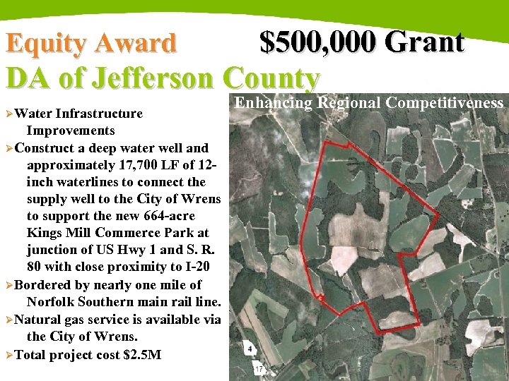 $500, 000 Grant DA of Jefferson County Equity Award ØWater Infrastructure Improvements ØConstruct a