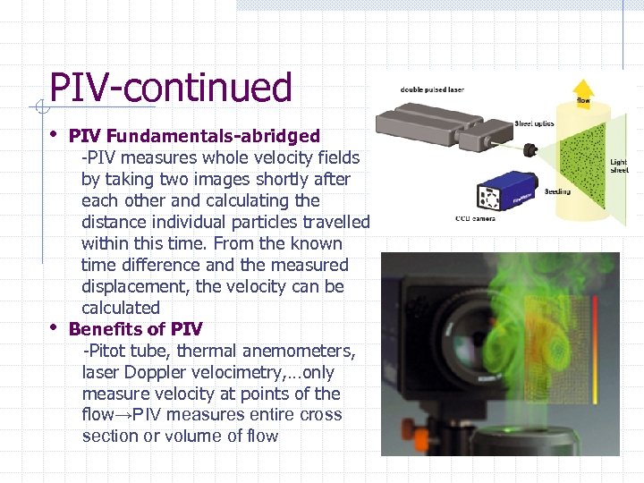 PIV-continued • • PIV Fundamentals-abridged -PIV measures whole velocity fields by taking two images