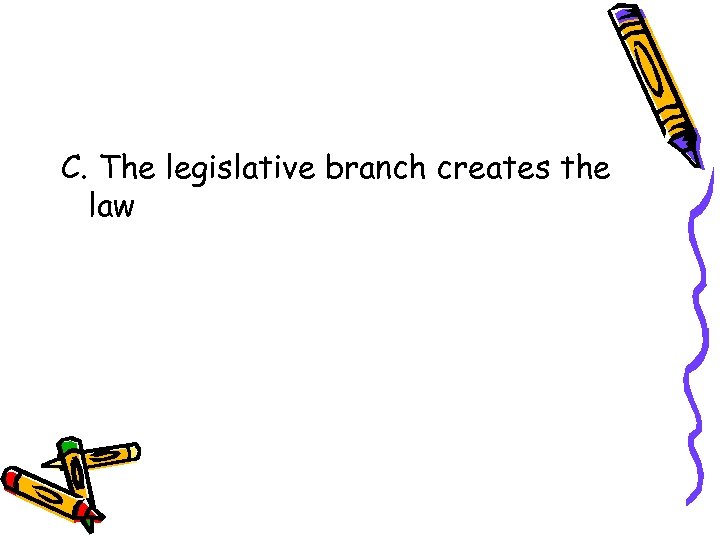 C. The legislative branch creates the law 