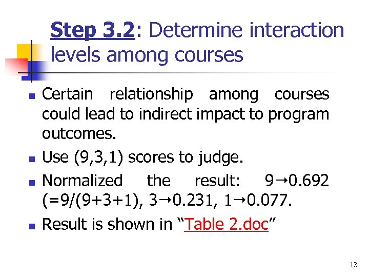 Step 3. 2: Determine interaction levels among courses n n Certain relationship among courses