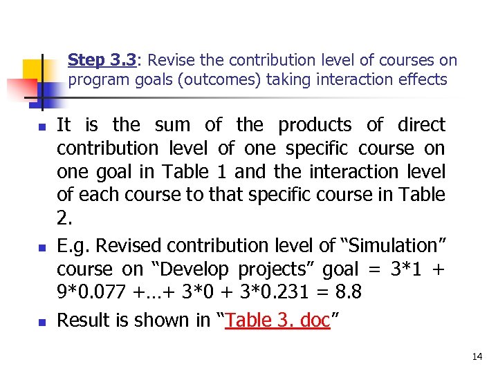 Step 3. 3: Revise the contribution level of courses on program goals (outcomes) taking