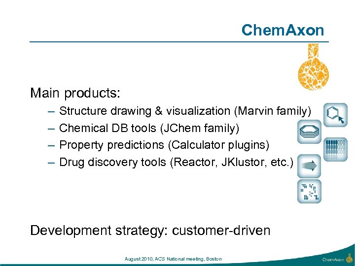 Chem. Axon Main products: – – Structure drawing & visualization (Marvin family) Chemical DB