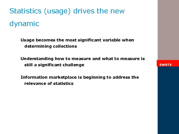 Statistics (usage) drives the new dynamic Usage becomes the most significant variable when determining