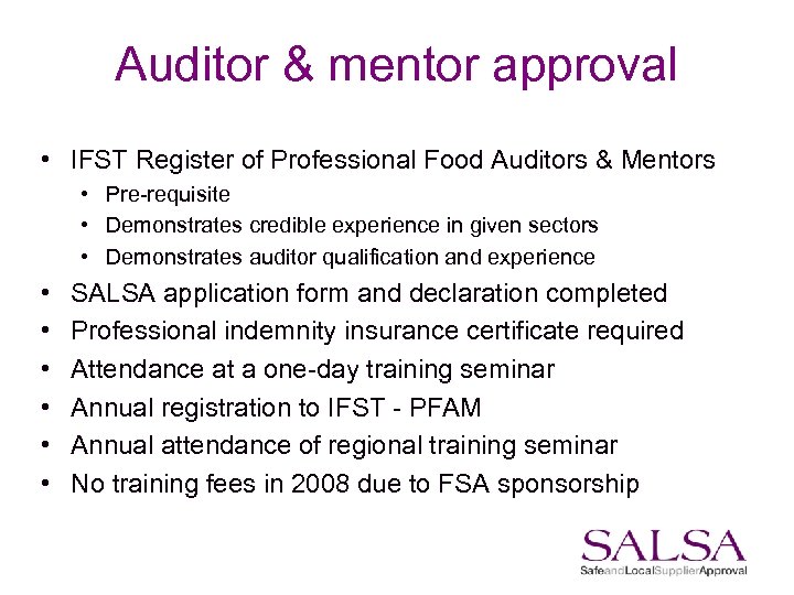 Auditor & mentor approval • IFST Register of Professional Food Auditors & Mentors •