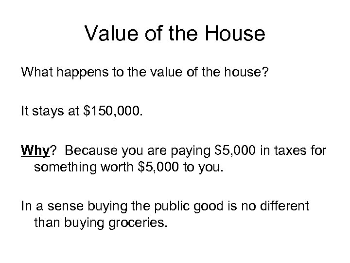 Value of the House What happens to the value of the house? It stays