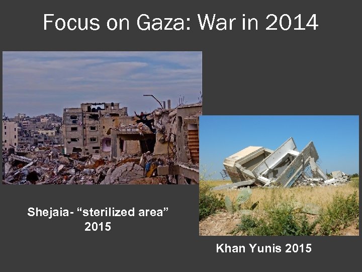 Focus on Gaza: War in 2014 Shejaia- “sterilized area” 2015 Khan Yunis 2015 
