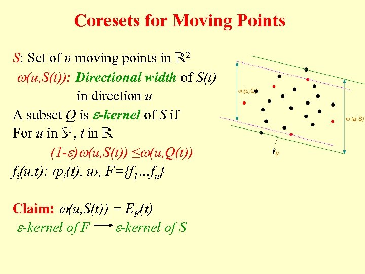 Coresets for Moving Points S: Set of n moving points in R 2 w(u,