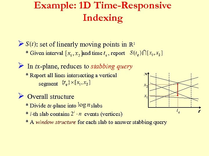 Example: 1 D Time-Responsive Indexing Ø : set of linearly moving points in R