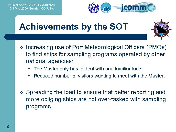 1 st Joint SAMOS/GOSUD Workshop 2 -4 May 2006, Boulder, CO, USA. Achievements by