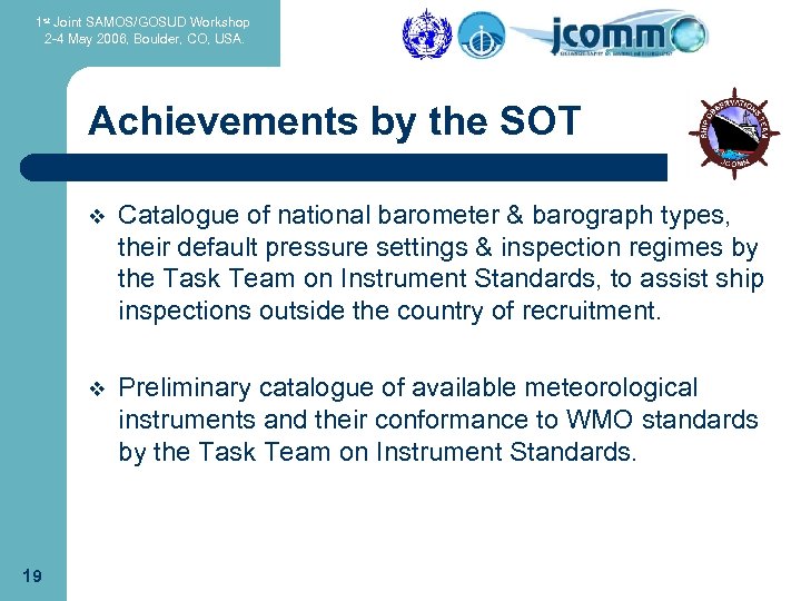1 st Joint SAMOS/GOSUD Workshop 2 -4 May 2006, Boulder, CO, USA. Achievements by