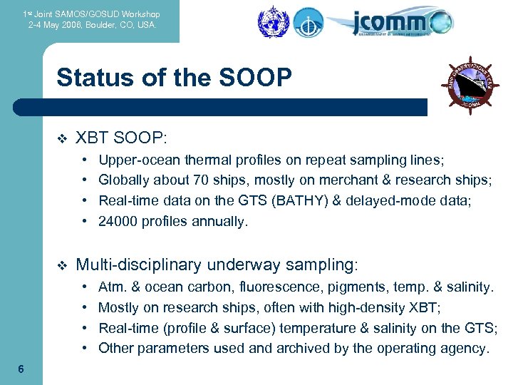 1 st Joint SAMOS/GOSUD Workshop 2 -4 May 2006, Boulder, CO, USA. Status of