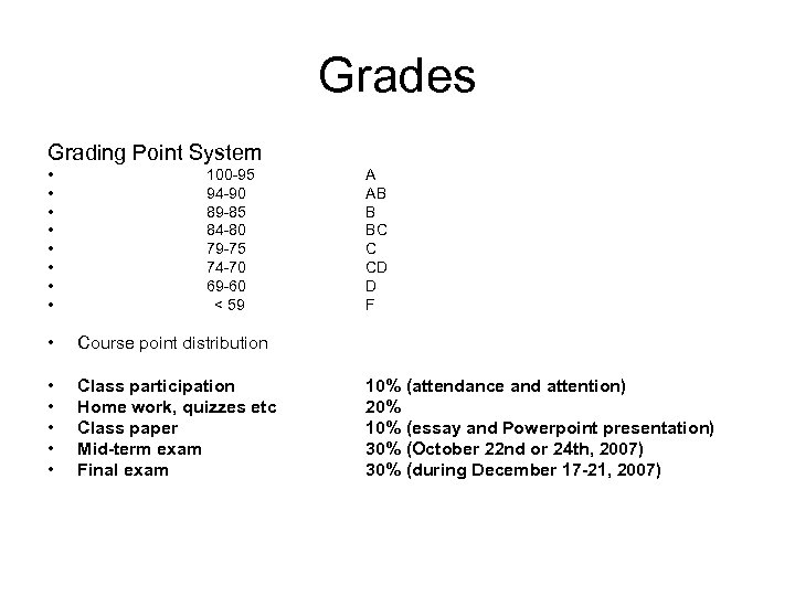 Grades Grading Point System • • 100 -95 94 -90 89 -85 84 -80