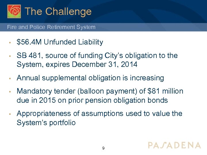 The Challenge Fire and Police Retirement System • $56. 4 M Unfunded Liability •