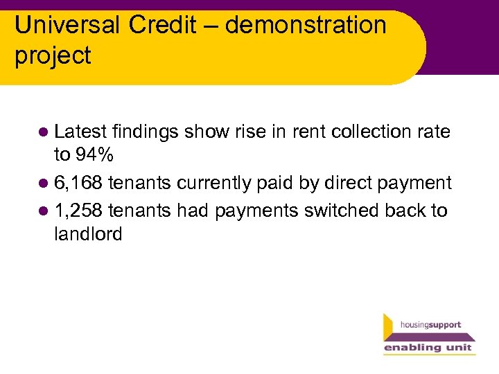 Universal Credit – demonstration project l Latest findings show rise in rent collection rate