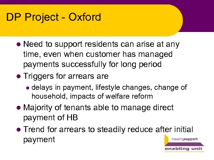 DP Project - Oxford l Need to support residents can arise at any time,