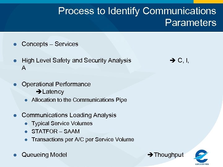 Process to Identify Communications Parameters l Concepts – Services l High Level Safety and