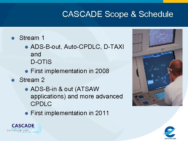 CASCADE Scope & Schedule l l Stream 1 l ADS-B-out, Auto-CPDLC, D-TAXI and D-OTIS