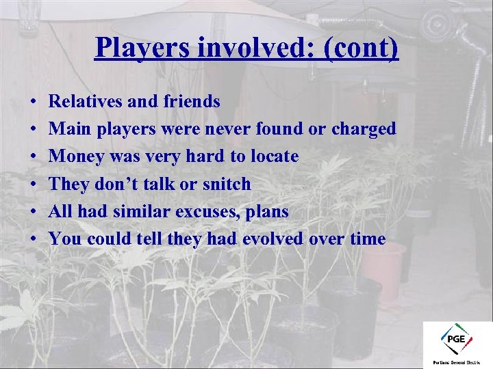 Players involved: (cont) • • • Relatives and friends Main players were never found