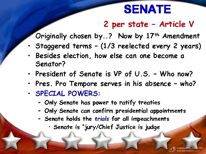 SENATE 2 per state – Article V • Originally chosen by. . ? Now