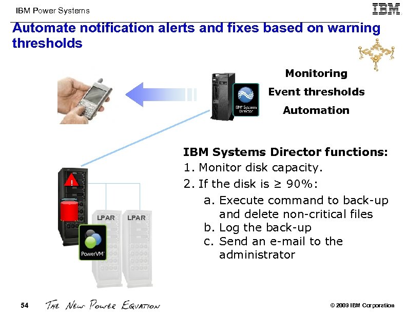 IBM Power Systems Automate notification alerts and fixes based on warning thresholds Monitoring Event