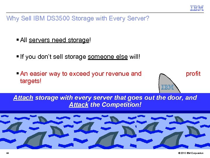 Why Sell IBM DS 3500 Storage with Every Server? § All servers need storage!