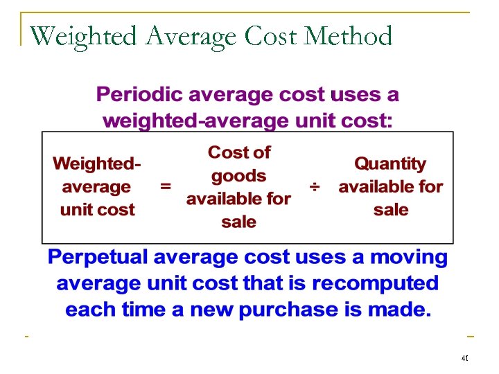 Weighted Average Cost Method 41 
