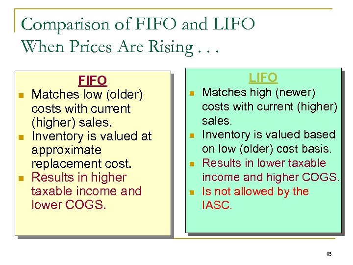 Comparison of FIFO and LIFO When Prices Are Rising. . . n n n
