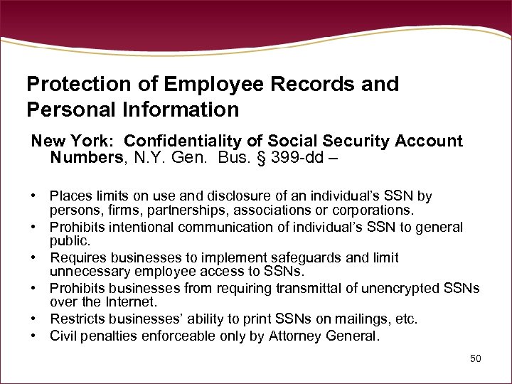 Protection of Employee Records and Personal Information New York: Confidentiality of Social Security Account