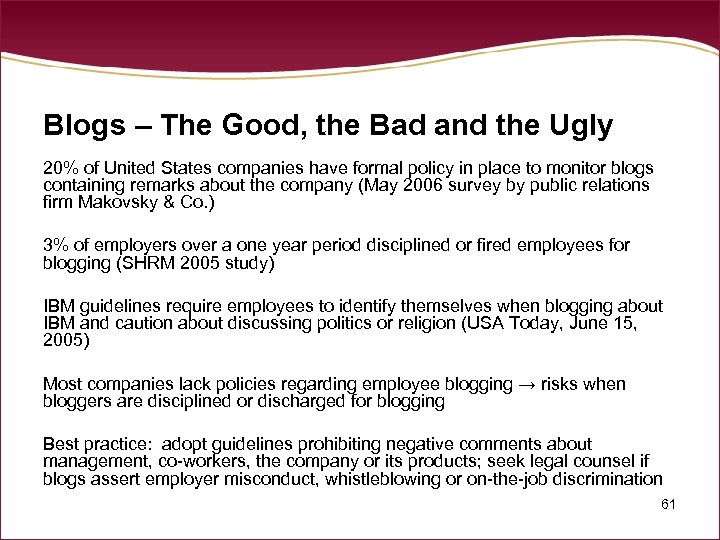 Blogs – The Good, the Bad and the Ugly 20% of United States companies