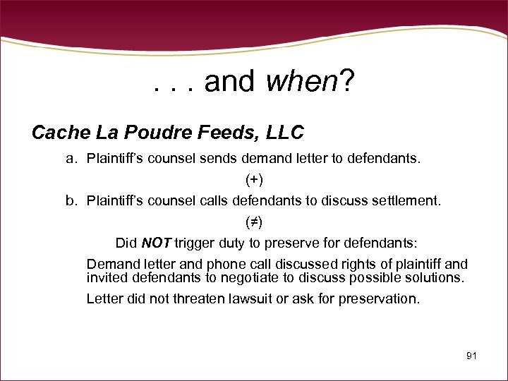 . . . and when? Cache La Poudre Feeds, LLC a. Plaintiff’s counsel sends