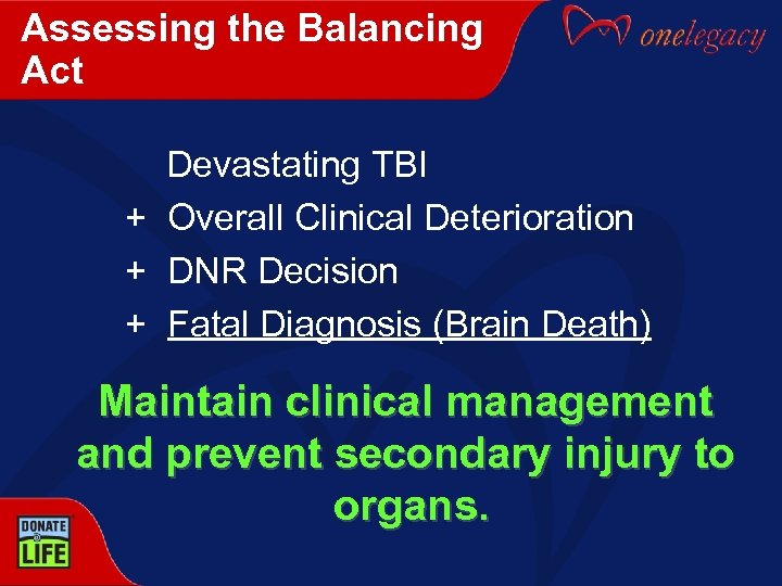 Assessing the Balancing Act Devastating TBI + Overall Clinical Deterioration + DNR Decision +