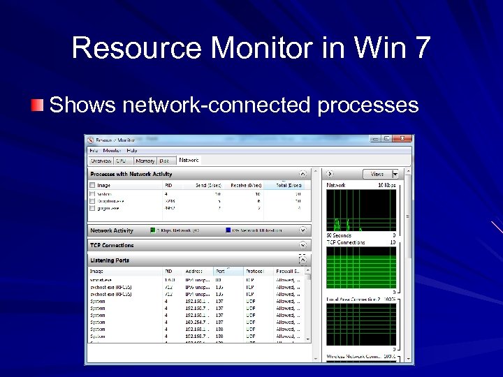 Resource Monitor in Win 7 Shows network-connected processes 